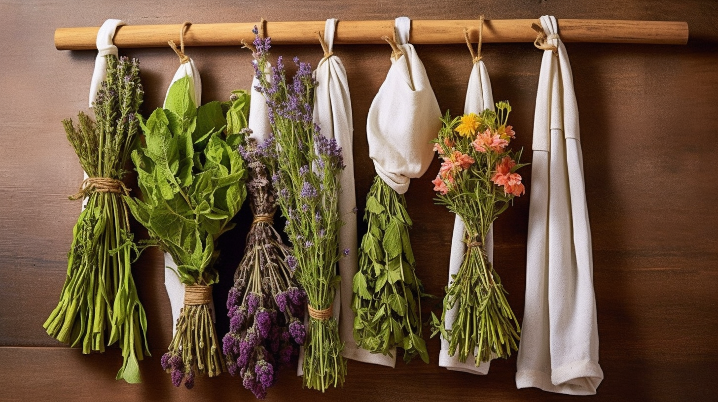 Flour Sack Towels For Kitchen Organization: Bundle Fresh Herbs And Spices For Drying