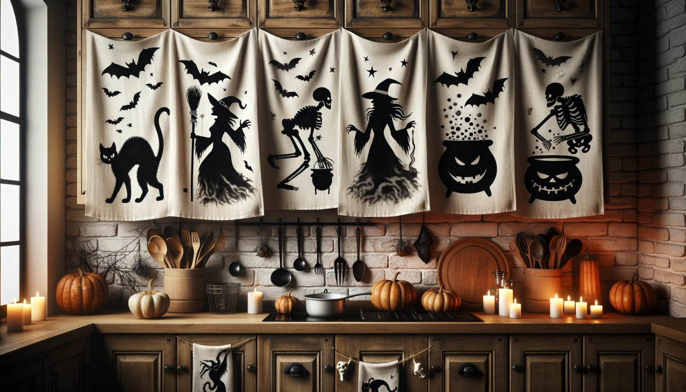 Ghosts Kitchen Towel, Halloween Black White Fall Funny Tea Dish